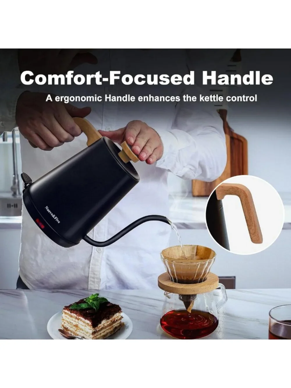 Electric Gooseneck Kettle with Thermometer, 1L Pour Over Coffee & Tea Maker